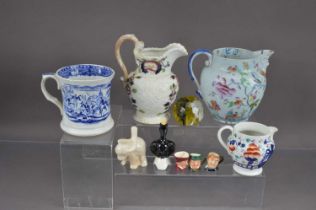 Three 19th Century jugs and other ceramic items,