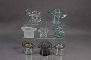 Eight 19th to 20th Century top hat shape glass trinket pots posy vases friggers etc