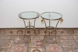 A pair of modern metal and glass Champagne style tables,