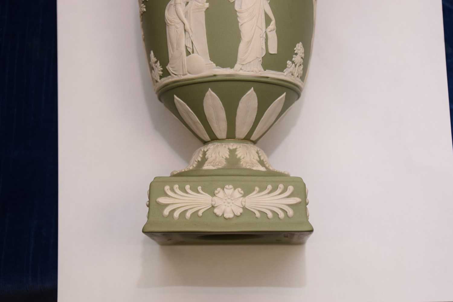 A Wedgwood green jasperware trophy vase urn, - Image 4 of 8