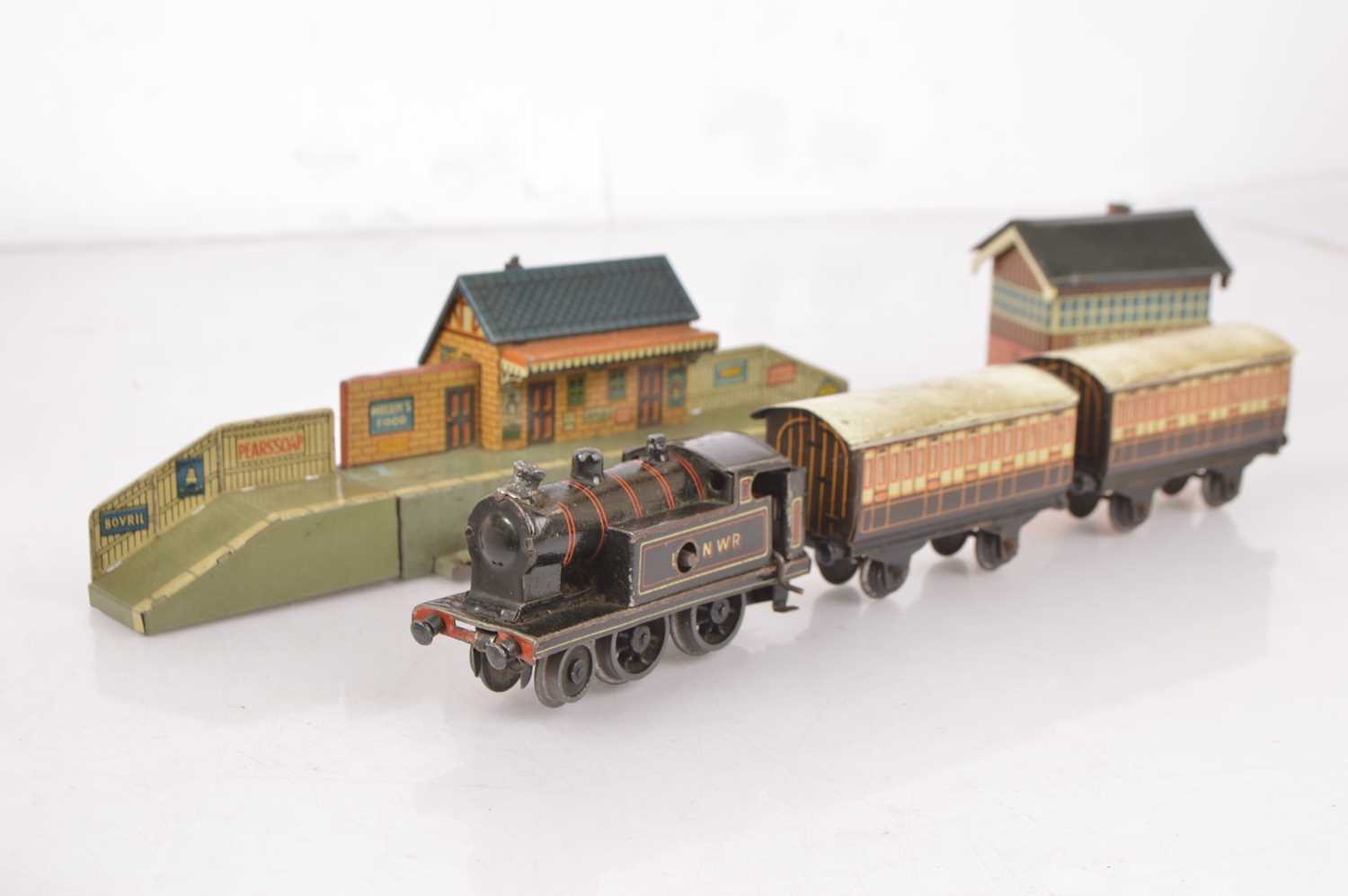 A Bing 00 Gauge Table Top boxed clockwork Train set with additional ...