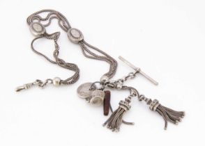 A Victorian silver fancy link watch chain and fob,