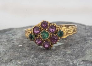 A Victorian yellow metal paste set cluster ring,