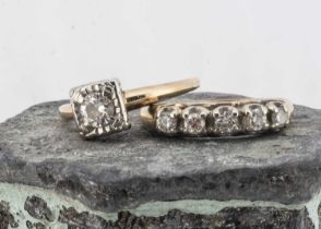 A continental 14k marked five stone diamond ring,