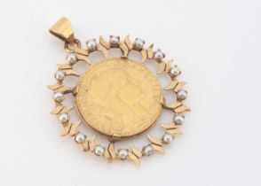 A French 20 Franc 'Rooster' gold coin pendant,