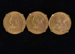 Three Victorian style Gold coins,