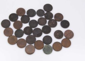 A collection of thirty early milled half pennies,