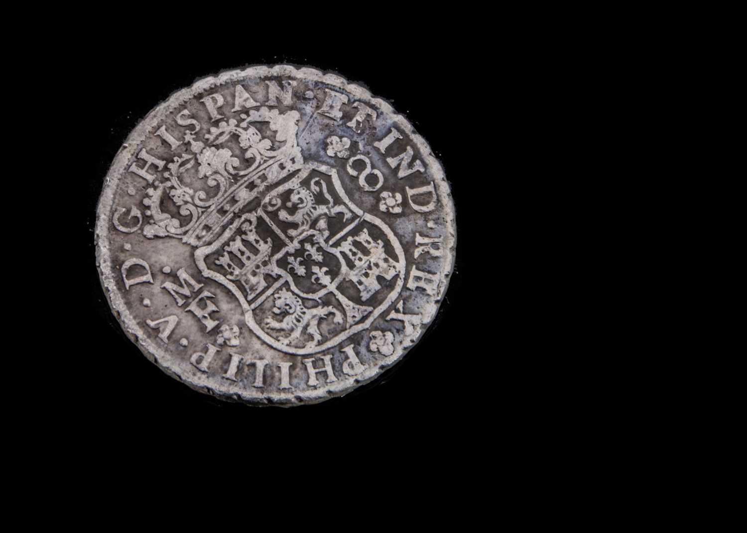 An 18th century Spanish Empire 8 Reales Style white metal coin,