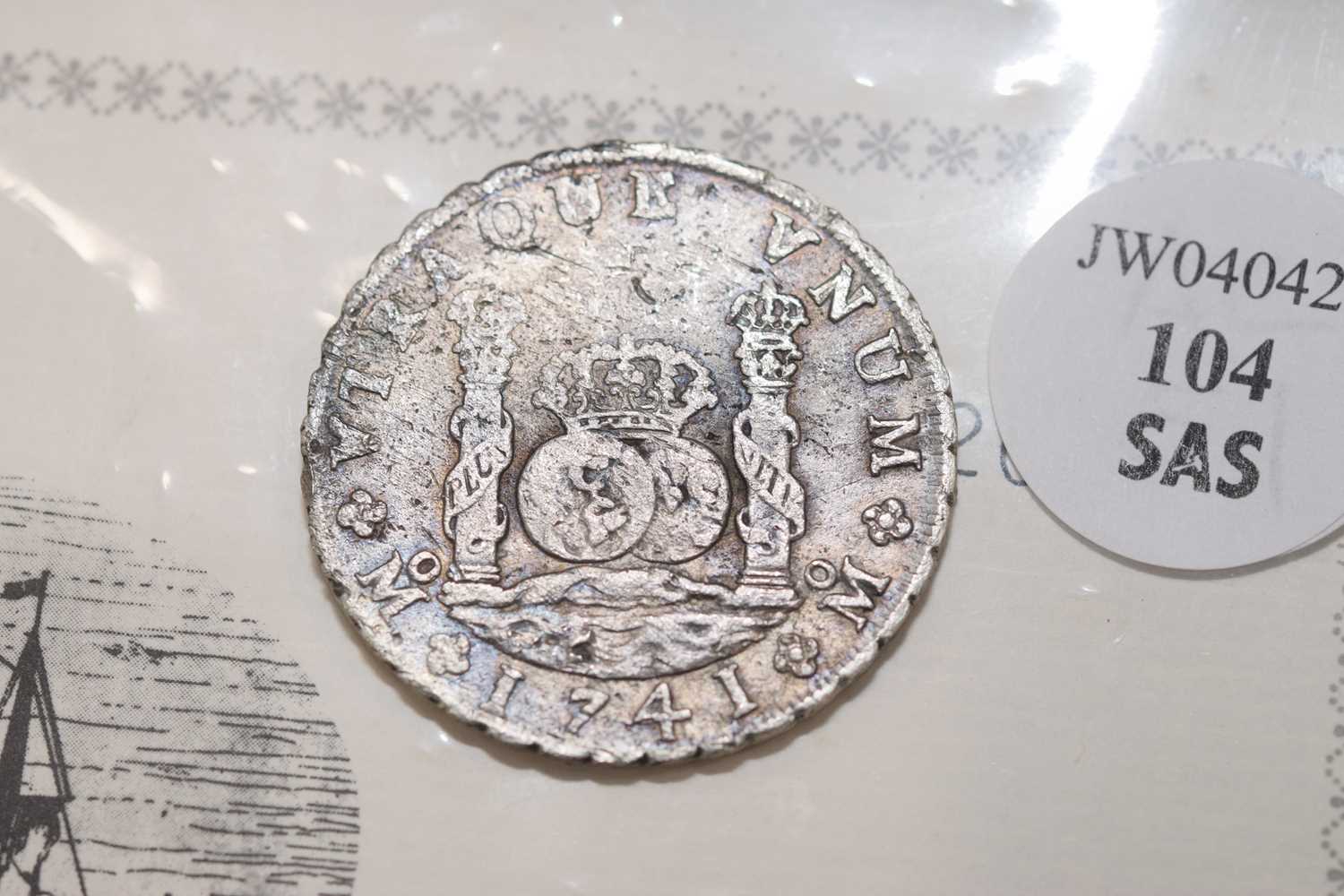 An 18th century Spanish Empire 8 Reales Style white metal coin, - Image 6 of 9