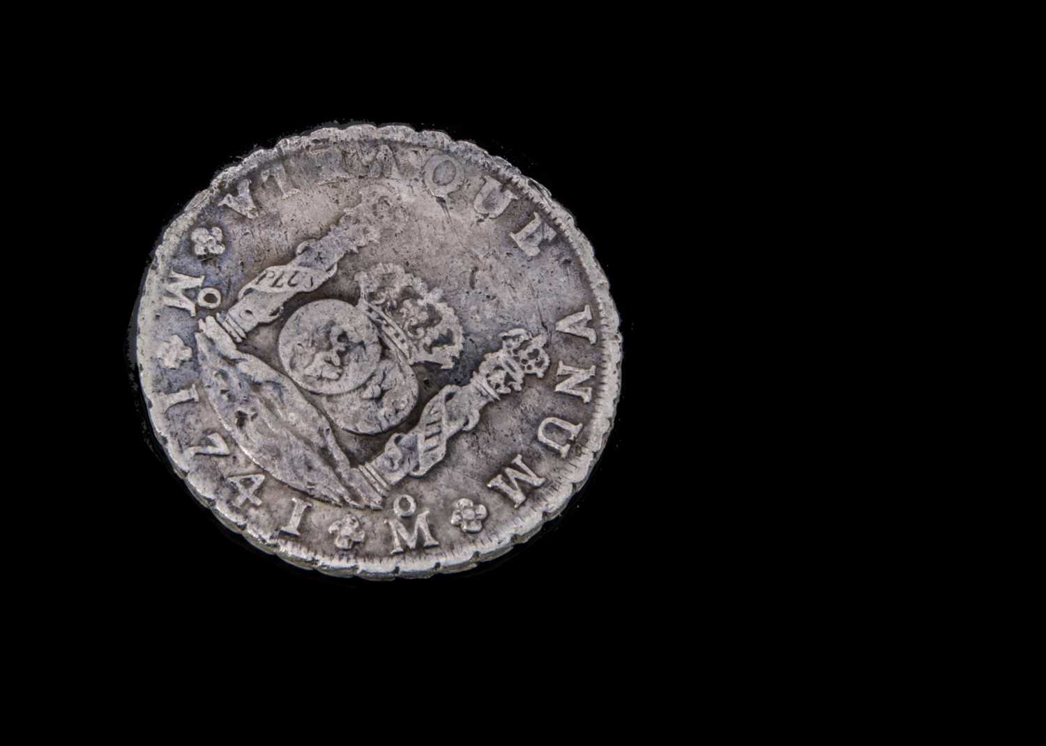 An 18th century Spanish Empire 8 Reales Style white metal coin, - Image 2 of 9