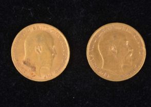 Two Edward VII Gold Half Sovereigns,