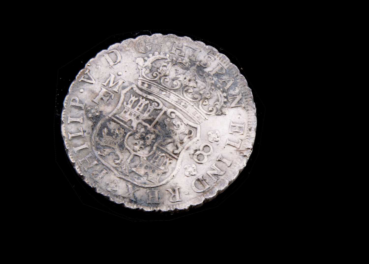 An 18th century Spanish Empire 8 Reales Style white metal coin, - Image 3 of 9