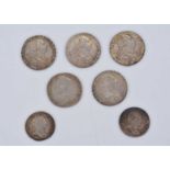 Five early milled British silver Sixpences,