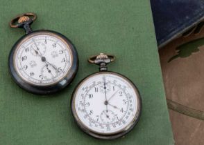 Two first half 20th century gun metal cased pocket stopwatches,