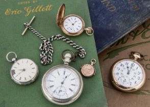 Four pocket watches and a 9ct gold spining fob seal,