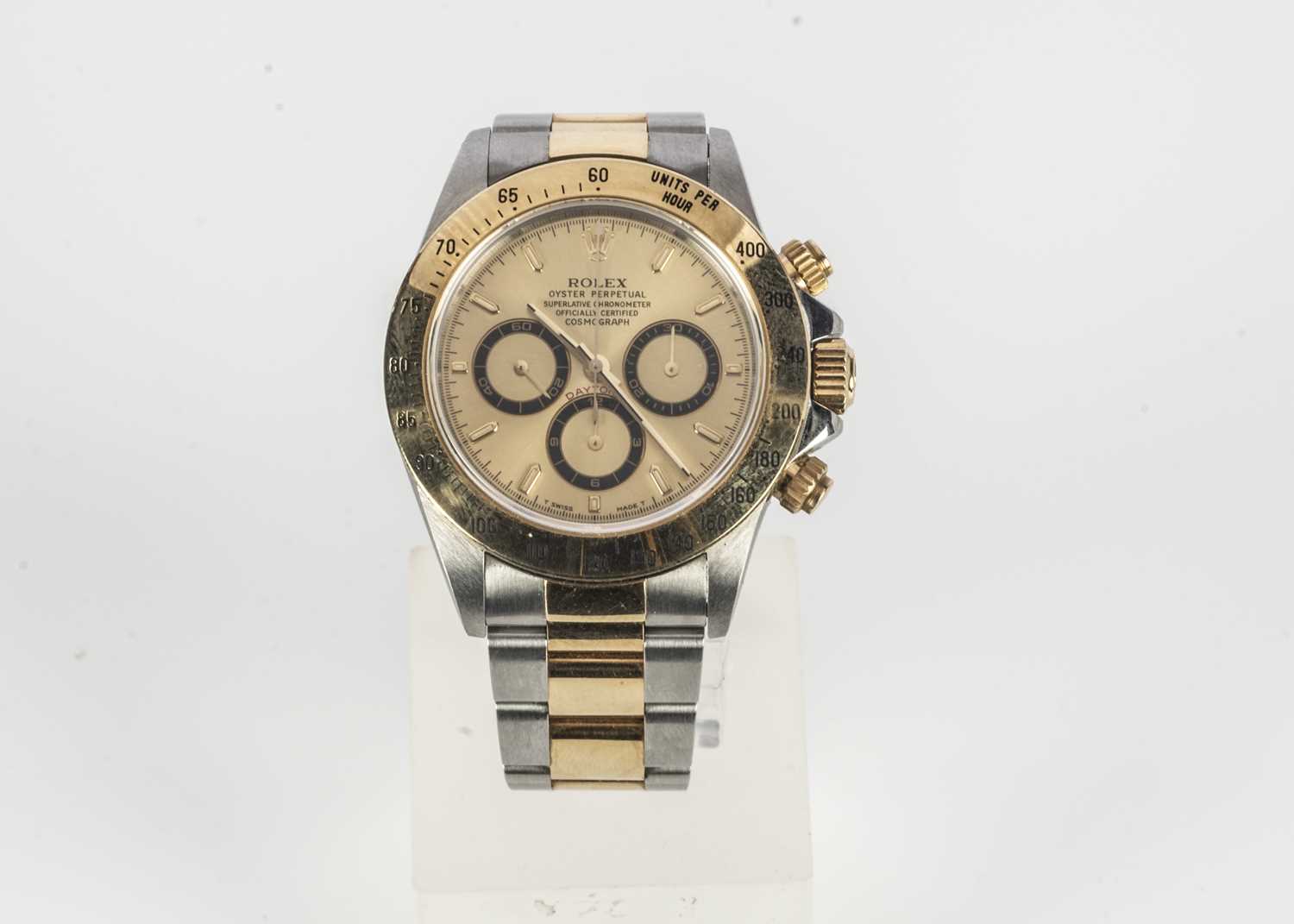 A 1990s Rolex Oyster Perpetual Daytona stainless steel and 18ct gold wristwatch full set, - Image 10 of 18