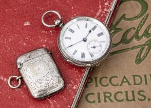 A Victorian silver open faced pocket watch and a vesta case,