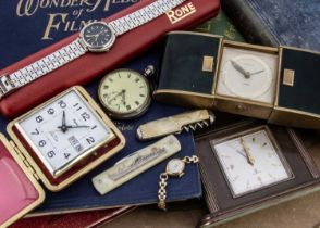 A first half of 20th Century silver open faced pocked watch and other timepieces,