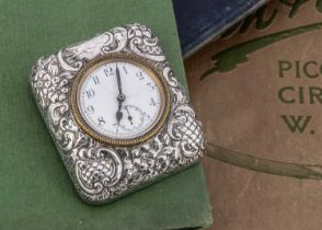 An Edwardian silver mounted desk clock,