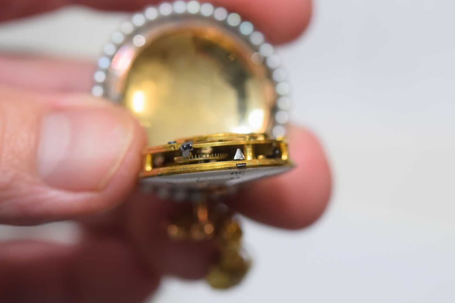 A pretty 19th century continental gold and enamel with diamond and seed pearl ladies fob watch, - Image 3 of 12