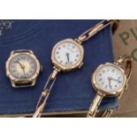 Three vintage 9ct gold cased ladies wrist watches,