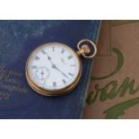 A c1930s 9ct gold open faced pocket watch by Waltham,
