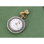 A pretty 19th century continental gold and enamel with diamond and seed pearl ladies fob watch,