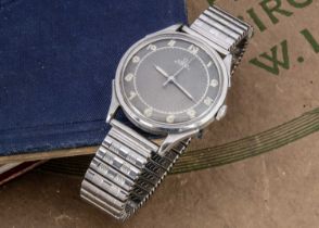 A circa 1950s Omega Automatic "Bumper" stainless steel wristwatch head,