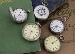 Five Victorian and early silver cased pocket watches,