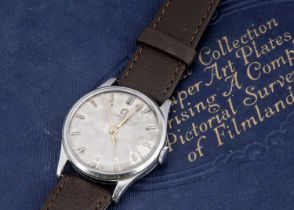 A 1950s Omega manual wind stainless steel wristwatch,
