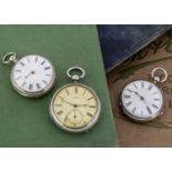 Three Victorian silver open faced pocket watches,