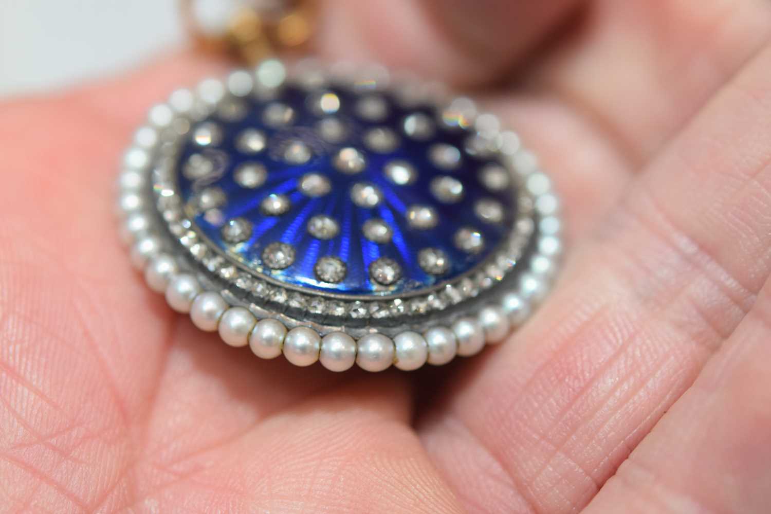 A pretty 19th century continental gold and enamel with diamond and seed pearl ladies fob watch, - Image 7 of 12