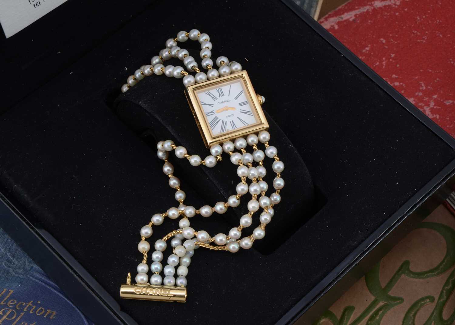 A 1980s Chanel Madamoiselle 18ct gold and pearl quartz wristwatch,