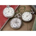 Three Victorian silver open faced pocket watches,
