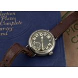 A WWII period silver trench style wrist watch,