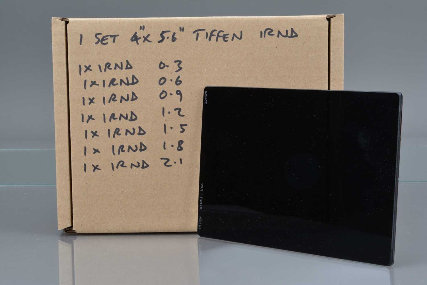 A Set of Seven Tiffen 4 x 5.6 Inch IRND Glass Filters,