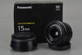 A Panasonic H-X015 Lumix G Leica DG Summilux 15mm f/1.7 ASPH Lens,