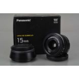 A Panasonic H-X015 Lumix G Leica DG Summilux 15mm f/1.7 ASPH Lens,