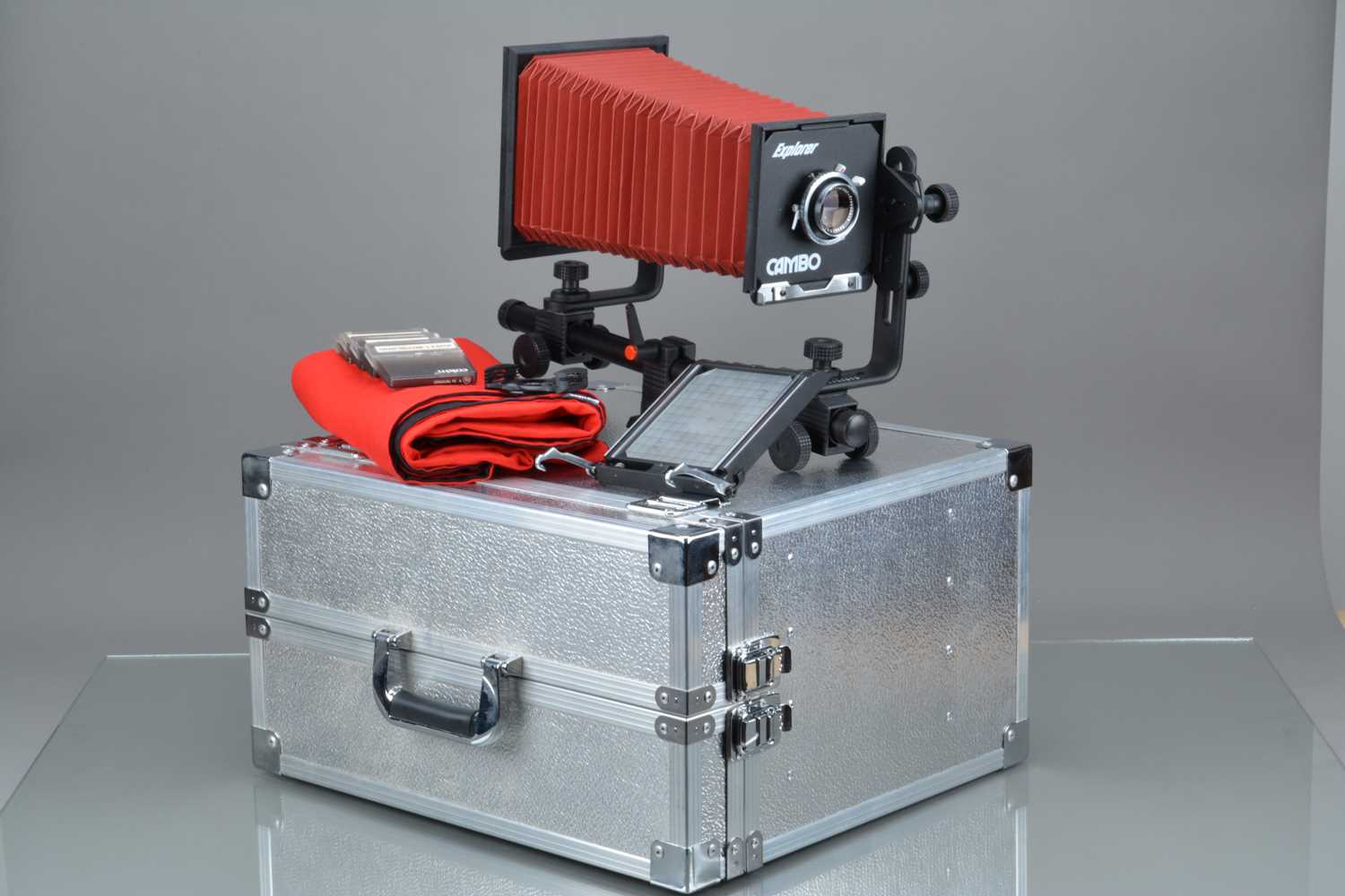 A Cambo Explorer 4x5 mono rail Camera,