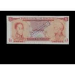 Specimen Bank Note: Central Bank of Venezuela Specimen 5 Bolivares,