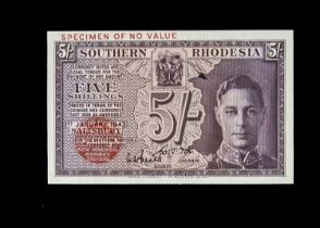 Specimen Bank Note: Southern Rhodesia specimen 5 Shillings,