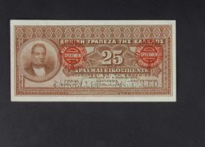 Specimen Bank Note: Greece specimen 25 Drachmai,