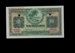 Specimen Bank Note: Territory of western Samoa specimen 10 Shillings,