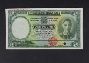 Specimen Bank Note: Southern Rhodesia specimen 1 Pound,