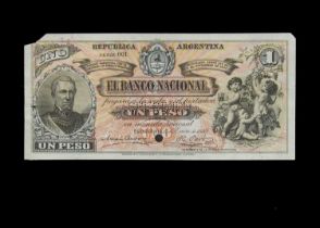 Specimen Bank Note: National Bank of Argentina specimen 1 Peso,