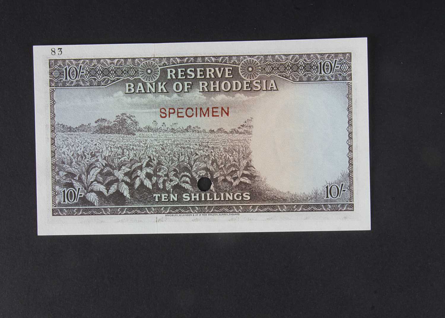 Specimen Bank Note: Reserve Bank of Rhodesia specimen 10 Shillings, - Image 2 of 2