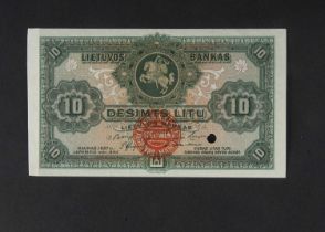 Specimen Bank Note: Lithuania specimen 10 Litu,