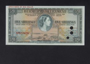 Specimen Bank Note: Bermuda Government Specimen 5 Shillings Elizabeth II,
