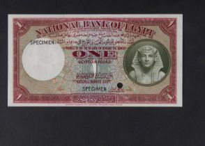 Specimen Bank Note: National Bank of Egypt specimen 1 Egyptian Pound,