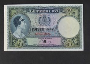 Specimen Bank Note: Letzeburg specimen 50 Frang,